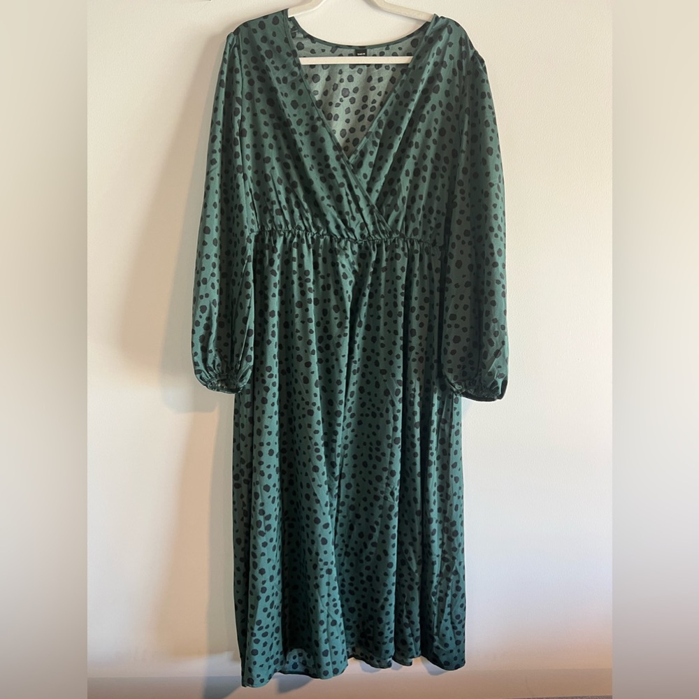 Shein Frenchy Plus Dalmatian Print Lantern Sleeve Ruffle Hem Dress
